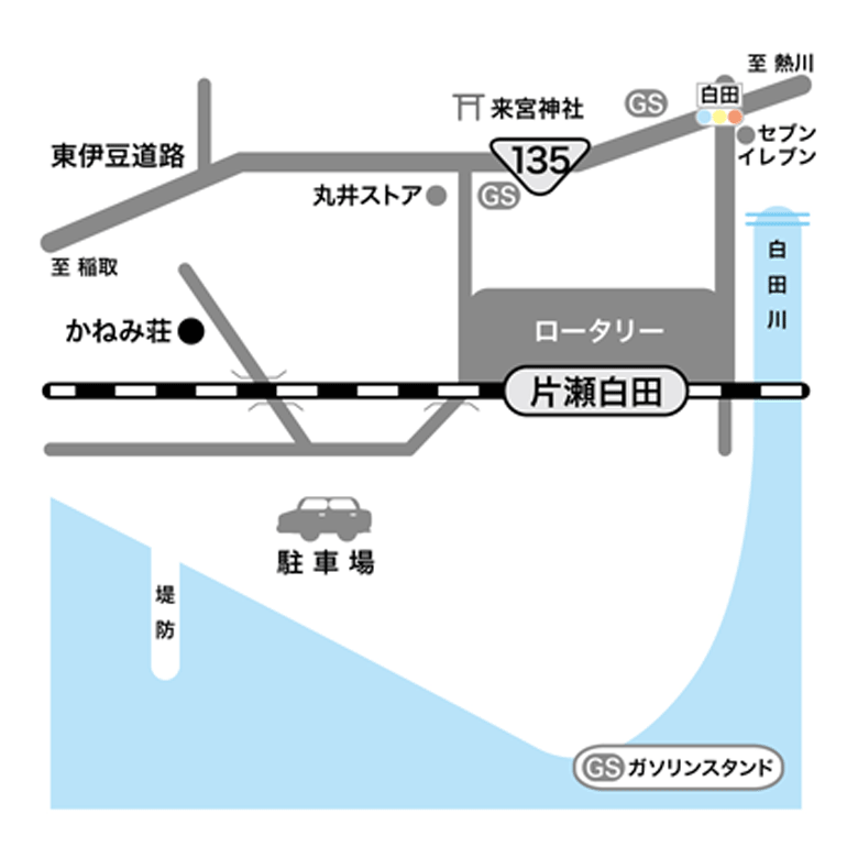 片瀬白田駅近辺より当宿へのマップ